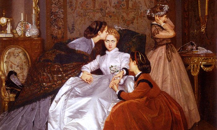 Detail from <em>The Reluctant Bride</em> (1866) by Auguste Toulmouche. <em>Courtesy Wikimedia</em>