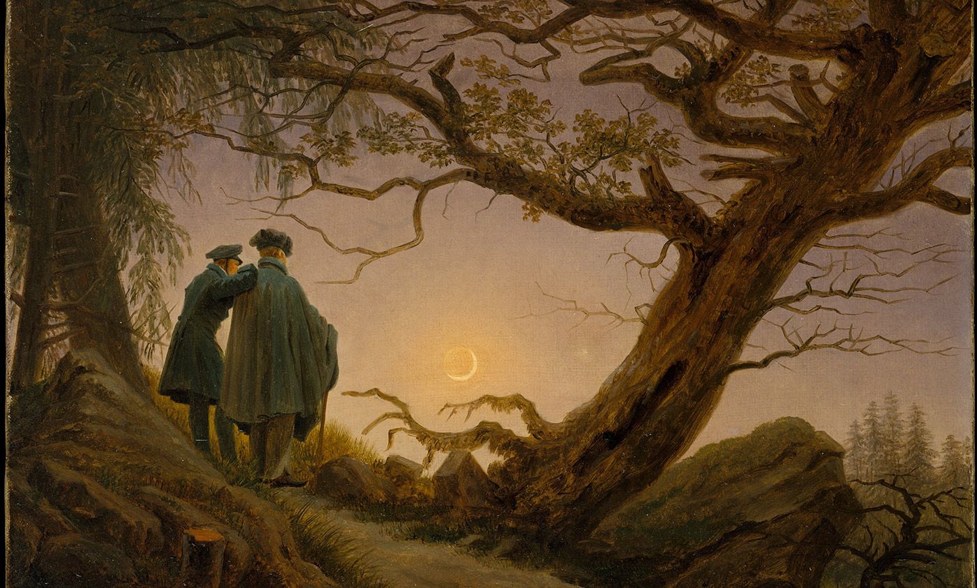 <em>Two Men Contemplating the Moon</em> by Caspar David Friedrich. 1825-30. <em>Courtesy Wikipedia</em>